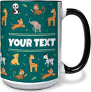 Personalized Mug for Kids - Zoo Animals - Custom Name/Text, Ceramic Hot Chocolate/Cocoa/Coffee Cup for Boys/Girls, Birthday/Christmas/Holiday Gift - 15 oz, Black Handle by TinyTreasures Baby Boutique
