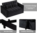 3 in 1 Convertible Sleeper Sofa Bed,Futon Loveseat Couch with Pull-Out Bed & Adjustable Backrest,Velvet Fabric Sofa with Side Pocket for Small Apartment, Living Room, Office (Black) by CozyNest Decor