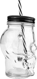 Halloween Cups Set of 4 - Skull Mason Jar with Lids Straws and Handle - Skull Drinking Glasses for Halloween Party Bar Decor (16 oz, Clear) by CozyNest Decor