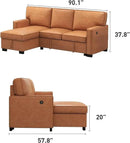 EBELLO Convertible Sleeper Sofa 3 in 1, Faux Leather Modern L-Shaped Couches for Living Room, Pull Out Sectional Futon Sofa Bed with Storage Space, USB Ports and Cup Holders for Bedroom, Brown by CozyNest Decor