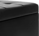 Adeco Faux Leather Storage Ottoman Bench with Solid Wood Legs, 17.7" Square Black PU Cube Foot Stool, Upholstered Button Tufted Vanity Chair with Hinged Lid for Living Room, Bedroom, Dorm by CozyNest Decor