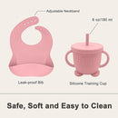 Silicone Baby Feeding Set | Baby Led Weaning Supplies Includes Suction Bowls and Divided Plates, Adjustable Bib, Baby Utensils Spoons and Forks,Cup | Baby Feeding Essentials (Pink) by TinyTreasures Baby Boutique