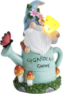 Garden Gnome Statue, Novelty Gnome Outdoor Figurine with Watering Can Shape and Flowers Butterfly Decor - Resin Gnome Sculpture with Mushroom Solar Lights for Porch Patio Yard Outdoor Decor by GreenHaven Gardens