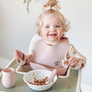Ali+Oli Spoon & Fork Learning Set for Toddlers (Powder Pink) 6m+ Grab Easy BPA Free Food-Grade Silicone Handle, Kids Silverware Self Feeding Baby Utensil, Multi-stage Baby Feeding Set Ergonomic Design by TinyTreasures Baby Boutique