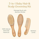 Natural Bamboo Hair Brush & Comb Set, 3 Piece - Cradle Cap Brush, Massage Hair Brush, Bamboo Comb for Toddlers, Newborns & Infants I Baby Registry Gift by TinyTreasures Baby Boutique