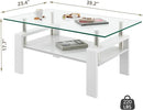 Glass Coffee Table Rectangle Living Room Center Table, with Transparent Tempered Glass Tabletop and White MDF Layer,for Living Room and Office, Transparent +White by CozyNest Decor