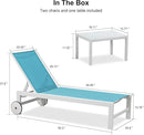 PURPLE LEAF Outdoor Chaise Lounge Set of 4 White Aluminum Lounge Chair Outdoor with Wheels Five-Position Adjustable Patio Lounge Chair for Pool Deck Yard, Turquoise by GreenHaven Gardens