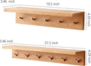 Oak Wood Wall Shelf with 6 Hooks, Entryway Shelf Coat Rack with Hooks Floating Shelves with Hooks for Clothes Hats Towel Purse Robes, Bathroom Mudroom Bedroom (27.5 inch) by CozyNest Decor