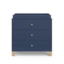 Storkcraft California 3-Drawer Chest with Removable Changing Topper (Midnight Blue with Driftwood) – GREENGUARD Gold Certified, Interlocking Drawer System, Pre-Installed Tracks, Easy Assembly by TinyTreasures Baby Boutique