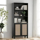 Tall Bookshelf, 5-Tier Book Shelf with 2 Rattan Doors, Freestanding Bookcase Display Shelves with Large Storage, Book Case for Living Room, Office, Study, Bedroom, 70.9 Inch by CozyNest Decor