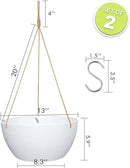 13 Inch 2 Pack Large Hanging Planters for Indoor Outdoor Plants, Plastic Hanging Basket Pots for House Plants Flowers, White by CozyNest Decor