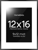 Homeforia 12x16 Picture Frame Black, High End Metal 12x16 Poster Frames with Mat 9x12 for Photo, 12 x 16 Black Frame Matted to 9 by 12 inch Print, 16x12 Thin Frames, Tempered Glass, Wall Kit, Set of 1 by CozyNest Decor
