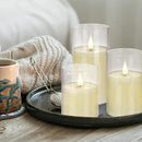 Flameless Flickering Remote Control Candle, Glass Pillar Candle,3 Pack (D:3"×H:4" 5" 6") LED 3D Flame Romantic Candle,Battery Operated Real Wax, Ideal for Wedding, Home Decor Holiday (Ivory) by GreenHaven Gardens