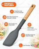 Cooking Spoon and Scraper for Nonstick Cookwares, Great for Cooking and Serving Durable BPA-Free Matte Silicone, Wood Handle Multifunction Spoon for Mixing, Scoop, and Scrape (GREY) by CozyNest Decor