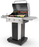 Kenmore 3-Burner Propane BBQ Grill, 30,000 BTUs Gas Grill with Cast Iron Cooking Grates, Folding Side Tables & Wheels, Outdoor Grill with Tool Hooks, Black by GreenHaven Gardens