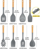Silicone Kitchen Utensil Set for Non Stick Cookware, 7 Pcs Heat Resistant Cooking Utensils with Wooden Handle, BPA Free Kitchen Tools with Spatulas, Spoons, Skimmer and Pasta Fork (GRAY) by CozyNest Decor
