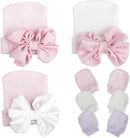 Baby Caps and Mittens Newborn Hospital Beanie Hats No Scratch Gloves Soft Babies Gift Set for Boys Girls by TinyTreasures Baby Boutique