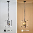Farmhouse 4 Lights Pendant Light, Industrial Black Lantern Chandelier with E12 Gold Base Metal Cage Rustic Geometric Hanging Light Fixtures for Kitchen Island Foyer Entryway Dining Room by CozyNest Decor