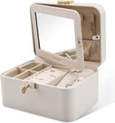 KAMIER Jewelry Box, 2 Layers PU Leather Jewelry Organizer Box, Large Capacity, Double Lock and Large Mirror, Hidden Necklace Hooks, Removable Dividers, Grey by TinyTreasures Baby Boutique