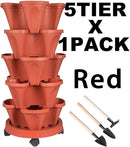 Vertical Planter 5 Tier Stackable Planters Garden Planters Strawberry Herb Flower and Vegetable Planter Indoor Outdoor Gardening Pots with Removable Wheels and Tools by GreenHaven Gardens