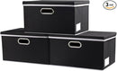 PRANDOM Storage Boxes with Lids [3-Pack] Fabric Collapsible Storage Bins Organizer Containers Baskets Cube with Cover for Home Bedroom Closet Office Nursery Black（11.4X8.6X6.7 by TinyTreasures Baby Boutique
