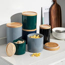 Sweejar Kitchen Canisters Ceramic Food Storage Jar, Stackable Containers with Airtight Seal Wooden Lid for Serving Coffee Bean, Flour, Tea, Spice and More - 39 Fl Oz (Jade) by CozyNest Decor