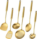 304 Stainless Steel Cooking Utensil,Kitchen Kitchen Utensil with Spatula, Solid Spoon, Ladle, Skimmer, Spaghetti Spoon, 6 Piece Set, Dishwasher Safe(Gold) by CozyNest Decor