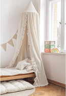 Bed Canopy with Frills Reading Nook Game Tent for Kids Boho Hanging Net Play Room Decor(Beige) by TinyTreasures Baby Boutique
