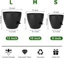 Plant Pots 12/10/9 Inch Self Watering Pots, Set of 3 Plastic Planters with Drainage Holes and Saucers,Plastic Flower Pots,Nursery Planting Pot for Indoor Out Door Plants(Pure Black) by GreenHaven Gardens