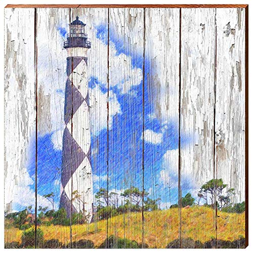 Cape Lookout Lighthouse Rustic Home Decor Art Print on Real Wood