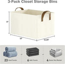 Closet Storage Bins, Fabric Closet Organizers and Storage Basket for Shelves, Collapsible Shelf Baskets for Organizing Shelves, Bedroom Clothes Basket, Beige, 3 Pack by CozyNest Decor