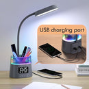 WILIT LED Desk Lamp for College Dorm Room Essentials, Students Study Lamp with Charging Station, Pen Holder, Clock & RGB Night Light, Office Desk Accessories, Table Lamp for Bedroom - Gray by TinyTreasures Baby Boutique