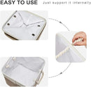 i BKGOO 3Pack Large Foldable Storage Bins，Collapsible Sturdy Cationic Fabric Organizing Storage Basket Cube with Cotton Handles for Home Office Shelf Clothes Toys White-Khaki 13×13×13 inch by CozyNest Decor