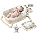 Collapsible Baby Bathtub for Infants to Toddler with Real-time Temp Monitor+Floating Cushion,Foldable Baby Bath Tub Set Applicable 0-36 Month,Portable Travel Baby Tub for Newborns Boy (Beige) by TinyTreasures Baby Boutique