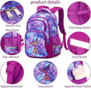 Cusangel Purple Mermaid 3pcs Set with Lunch Box Pencil Case,Multi Compartment Backpack, Dinosaur Backpack Chest Strap Side Pockets 16 Inch by TinyTreasures Baby Boutique