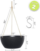 12 Inch 2 Pack Large Hanging Planters for Indoor Outdoor Plants, Plastic Hanging Basket Pots for House Plants Flowers, Black by CozyNest Decor