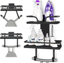 VINAEMO Ironing Board Hanger Wall Mount, 2-Layer Iron and Ironing Board Holder, Laundry Room Shelves Solid Wood with Removable Hooks Home Organization and Storage by CozyNest Decor