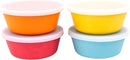 WeeSprout Bamboo Kids Bowls with Lids, Set of Four 10 oz Kid-Sized Dinnerware, Cereal, Leftovers & Snack Bowl, Dishwasher Safe (Blue, Yellow, Orange, & Red) by TinyTreasures Baby Boutique
