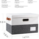 PRANDOM Foldable Storage Bins with Lids [3-Pack] Fabric Collapsible Storage Boxes Baskets Cubes Containers with Handles for Closet Living Room Bedroom (Grey & White 14.9x9.8x9.8'') by TinyTreasures Baby Boutique