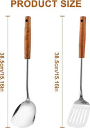FJNATINH Spatulas and Turner Set - Stainless Steel Wok Tools, Wok Utensil,Stainless Steel Cooking Utensils 14.6-15.2" Kitchen Utensils Cookware (Wood Handle-Spatulas 2PCS) by CozyNest Decor