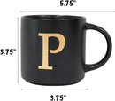 COLLECTIVE HOME - Monogram Ceramic Mugs, 15 oz Golden Initial Black Coffee Cups, Elegant Alphabet Tea Mugs, Elegant Personalized Mug with Gift Box, Unique Mug with Double Side Capital Lette (P) by CozyNest Decor
