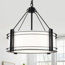 16.3''Black Drum Chandelier 3-Light Modern Farmhouse Chandelier with White Fabric Shade Adjustable Drum Pendant Light Fixture for Dining Room Kitchen Island Hallway Living Bedroom by CozyNest Decor