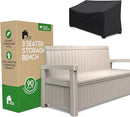 EconoHome 3 Seat Outdoor Storage Bench with Rain Cover - 90 Gallon Capacity - Weatherproof Resin Bench for Patio, Porch, Garden, Yard, Pool Area - Furniture for Pool Accessories, Gardening Tools by GreenHaven Gardens