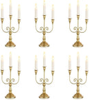 Sziqiqi Gold Taper Candle Holder for Centerpiece - 3-arm Candlesticks Holder for Wedding Table Centerpieces Metal Candle Stick Holders for Fireplace Mantle Set of 6 by CozyNest Decor