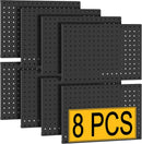 8 Pcs Metal Pegboard Panels, Heavy Duty Peg Boards for Garage and Garden Tool Storage, Includes Drywall Anchors and Screws Kits, Black (8 pcs 16in x 12in) by GreenHaven Gardens