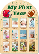 ORIGACH My First Year Baby Growth Photo Display Wood Board - 12 Months Newborn Milestones Photo Board - Neutral Baby Keepsake Frame 1st Birthday Party Nursery Decor New Mom Gift - Football by TinyTreasures Baby Boutique
