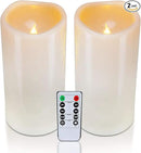 Homemory 4" x 8" Waterproof Outdoor Flameless Candles, Battery Operated Flickering LED Pillar Candles with Remote and Timers for Indoor Outdoor Lanterns, Long Lasting, Large, Dark Ivory, Set of 2 by CozyNest Decor