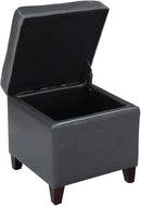 Adeco Bonded Leather Square Tufted Cubic Cube Storage Footstool, 18" Inch Ottomans & Storage Ottomans, With Lid, Dim Gray by CozyNest Decor