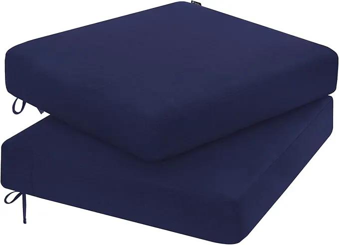 Favoyard Outdoor Chair Cushion 22 x 22 x 3 Inch Rainproof & 3-Year Fade Resistant Patio Furniture Cushions with Removable Cover and Adjustable Ties for Garden Sofa Couch Pads Set of 2, Blue