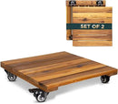 Idzo 2-Pack 14 Inch Wood Plant Caddy with Wheels Heavy Duty, 264 lbs Acacia Hardwood Plant Caster Dolly Rolling Stand with 360° Lockable Wheels for Heavy Plant Pots and Outdoor Use by GreenHaven Gardens